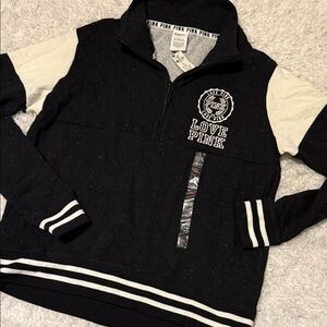 PINK Victoria's Secret Black and White Logo Quarter-Zip size small NWT